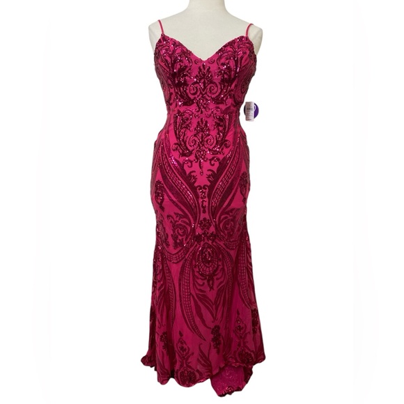 Windsor Pauline Fuschia Sequin Mermaid Maxi Prom Formal Gown - Picture 2 of 5